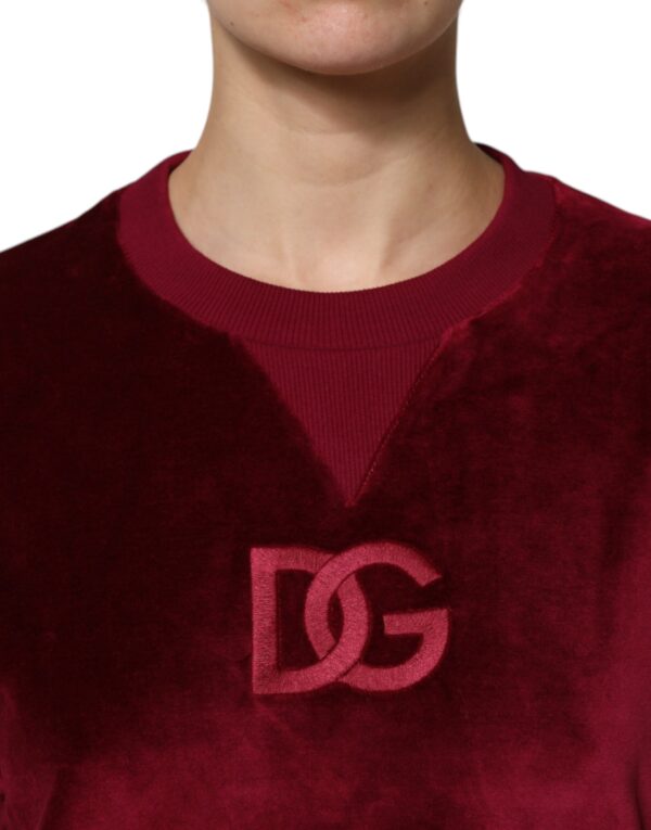Dolce & Gabbana Red Cotton Velvet Crew Neck Pullover Sweater - Image 6