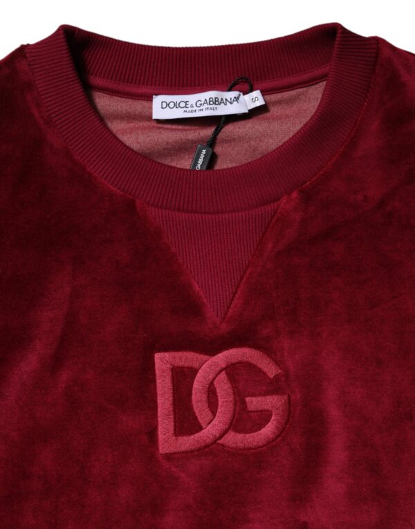 Dolce & Gabbana Red Cotton Velvet Crew Neck Pullover Sweater - Image 7