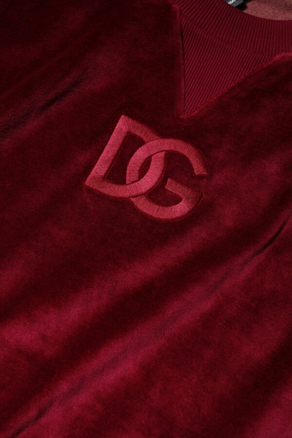 Dolce & Gabbana Red Cotton Velvet Crew Neck Pullover Sweater - Image 8