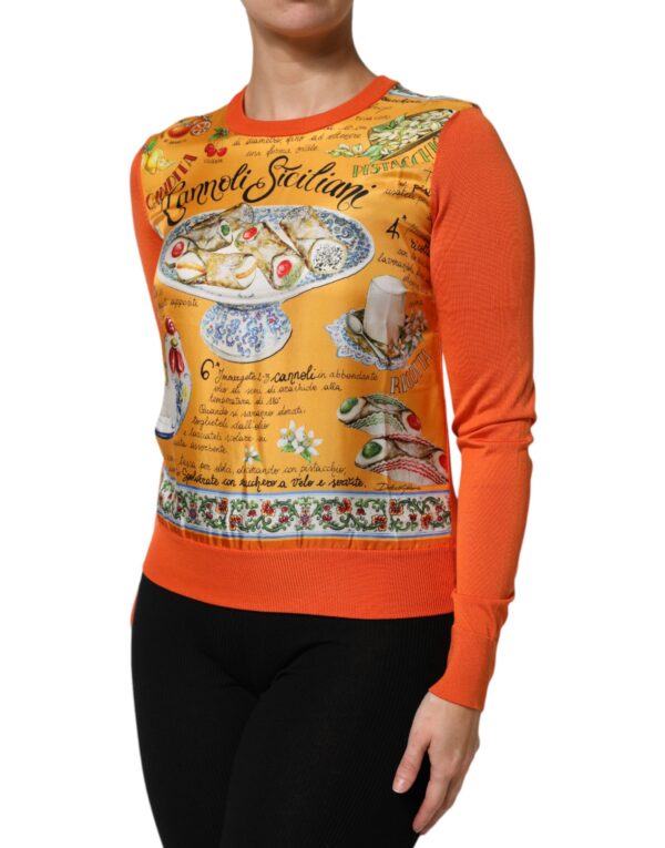 Dolce & Gabbana Orange Cannoli Sicilian Silk Crew Neck Top - Image 3