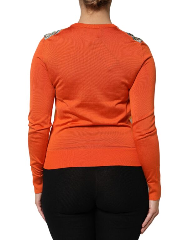 Dolce & Gabbana Orange Cannoli Sicilian Silk Crew Neck Top - Image 4