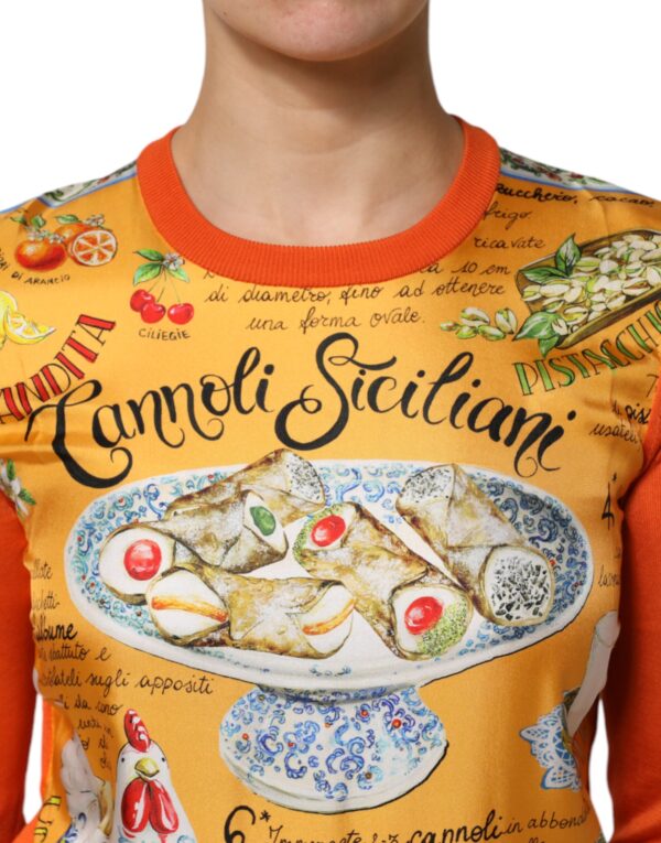 Dolce & Gabbana Orange Cannoli Sicilian Silk Crew Neck Top - Image 5