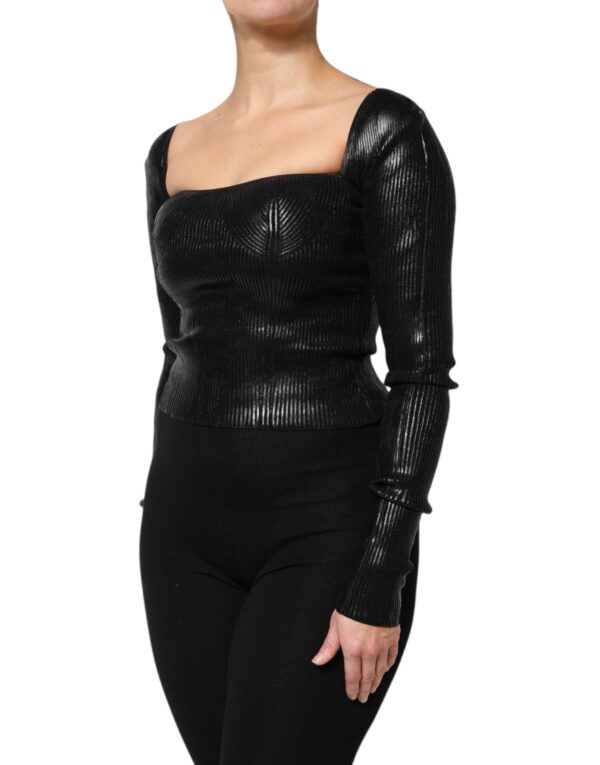 Dolce & Gabbana Black Viscose Long Sleeves Fitted Blouse Top - Image 3