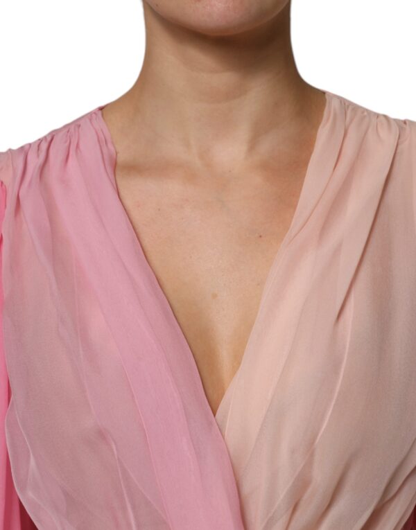 Dolce & Gabbana Pink Plunging V-neck Long Sleeves Blouse Top - Image 5