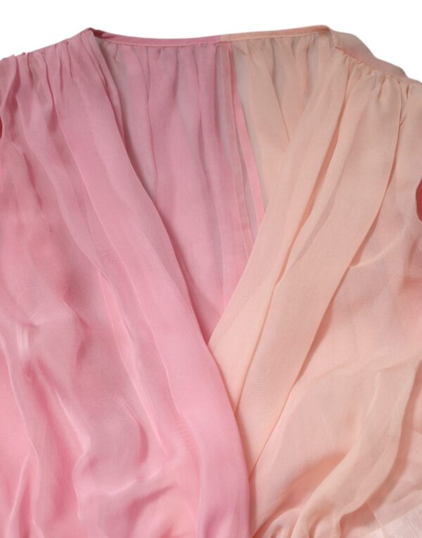 Dolce & Gabbana Pink Plunging V-neck Long Sleeves Blouse Top - Image 7