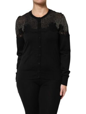 Dolce & Gabbana Black Viscose Lace Buttoned Cardigan Sweater