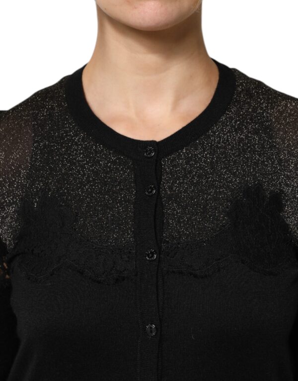 Dolce & Gabbana Black Viscose Lace Buttoned Cardigan Sweater - Image 5
