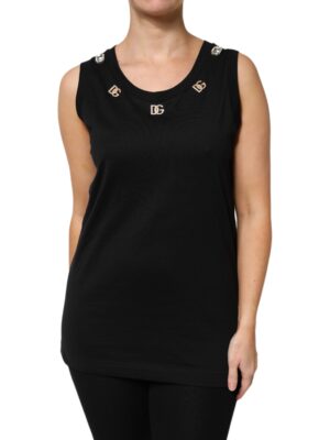 Dolce & Gabbana Black DG Embellished Sleeveless Tank Top