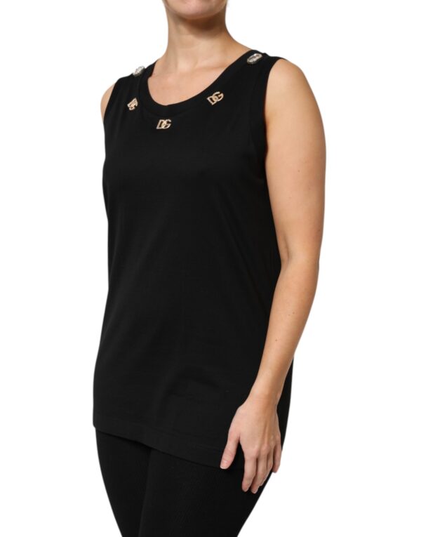 Dolce & Gabbana Black DG Embellished Sleeveless Tank Top - Image 3