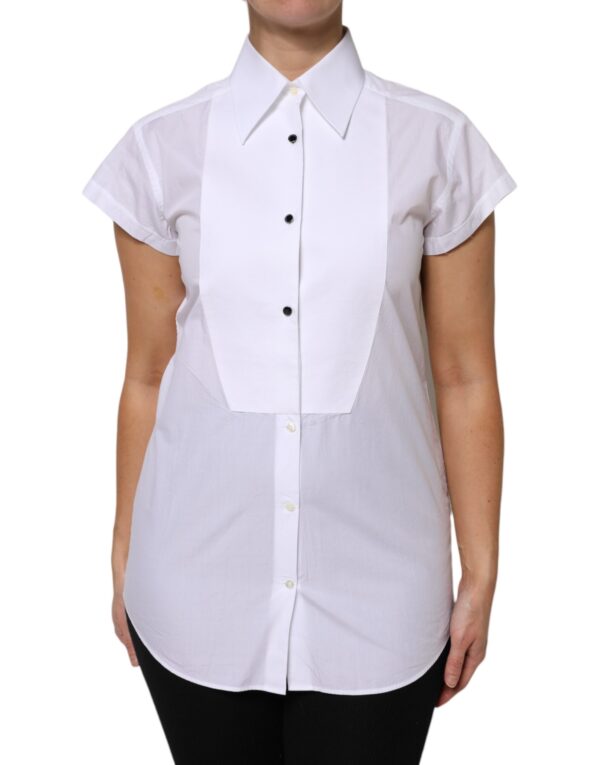 Dolce & Gabbana White Cotton Short Sleeves Collared Polo Top - Image 2