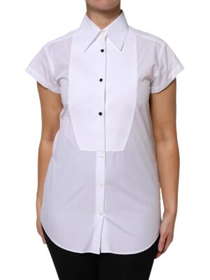 Dolce & Gabbana White Cotton Short Sleeves Collared Polo Top