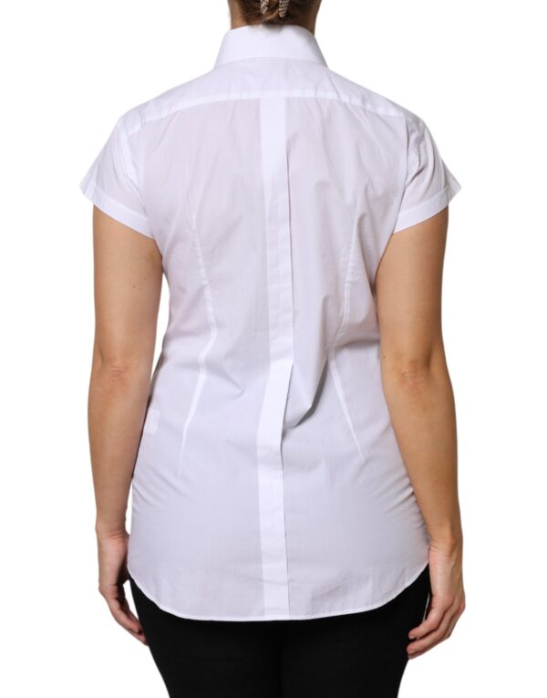 Dolce & Gabbana White Cotton Short Sleeves Collared Polo Top - Image 4