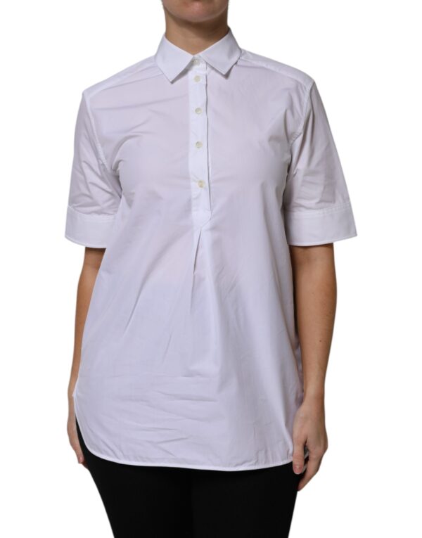 Dolce & Gabbana White Cotton Short Sleeves Collared Polo Top - Image 2