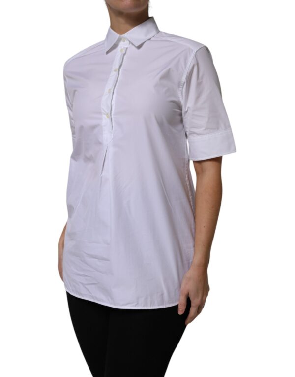 Dolce & Gabbana White Cotton Short Sleeves Collared Polo Top - Image 3