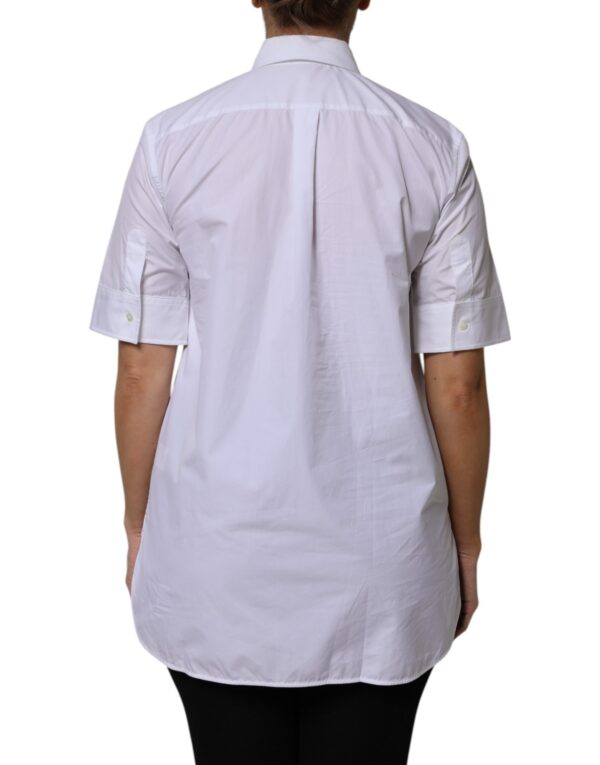 Dolce & Gabbana White Cotton Short Sleeves Collared Polo Top - Image 4