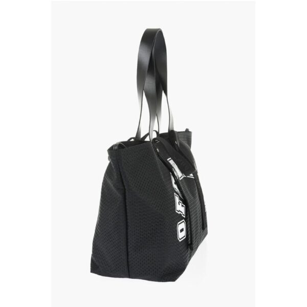 Off-White Perforated Fabric Tote bag with Leather Details - Image 2