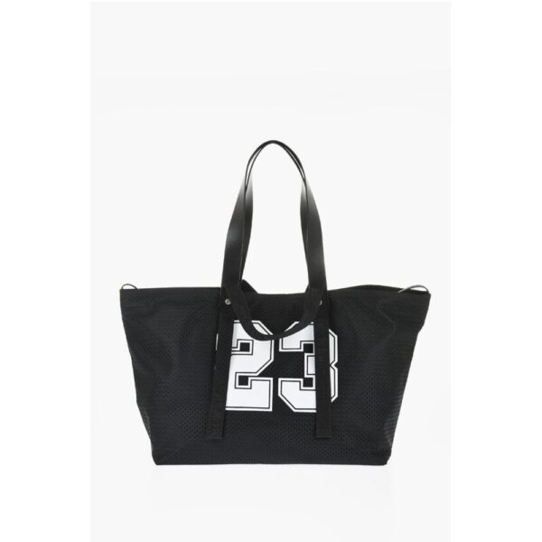 Off-White Perforated Fabric Tote bag with Leather Details - Image 3