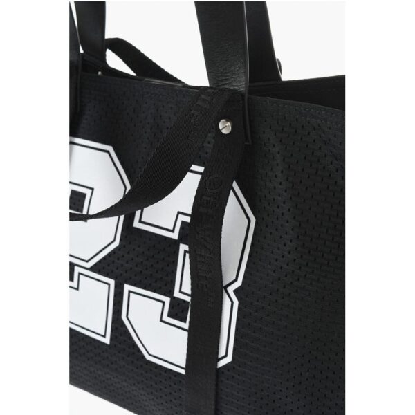 Off-White Perforated Fabric Tote bag with Leather Details - Image 4