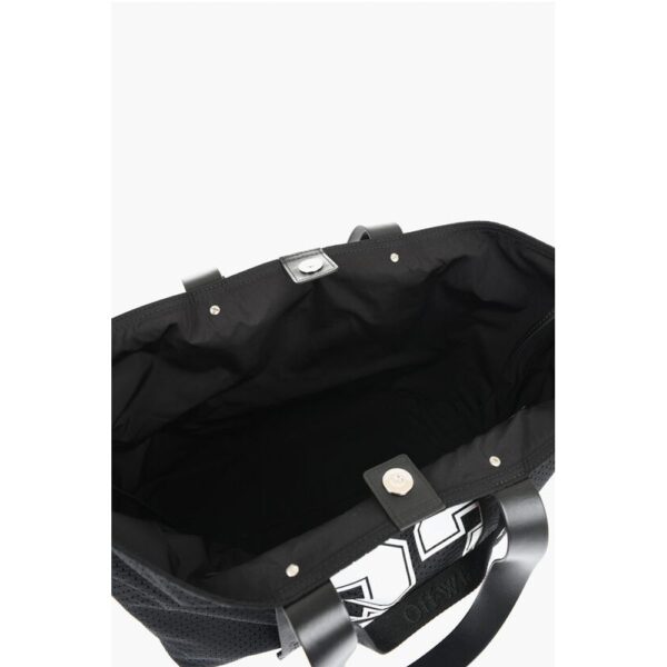 Off-White Perforated Fabric Tote bag with Leather Details - Image 5