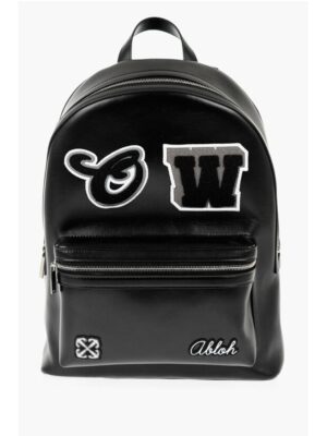 Off-White Leather ROUND VARSITY Backpack with Patches