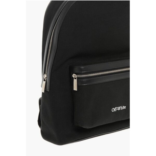 Off-White Solid Color Canvas Backpack with Embroidered Logo - Image 3