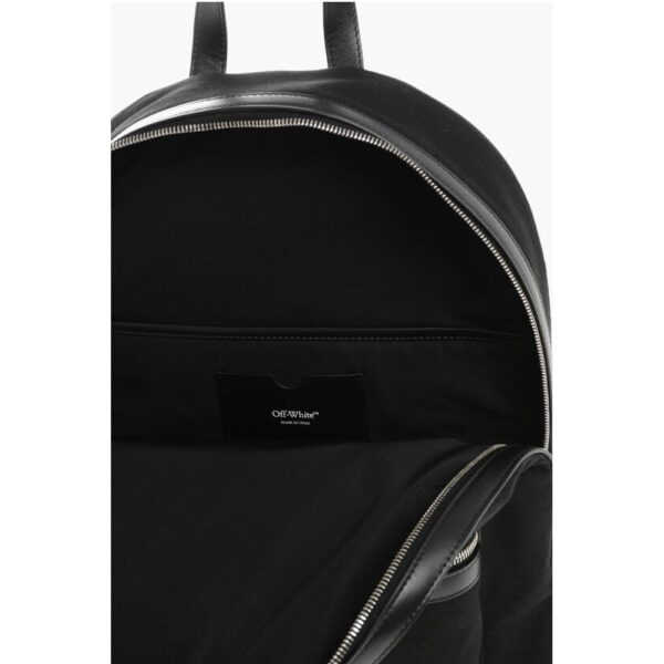Off-White Solid Color Canvas Backpack with Embroidered Logo - Image 4
