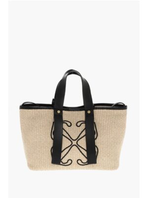 Off-White Raffia Tote Bag with Leather Details