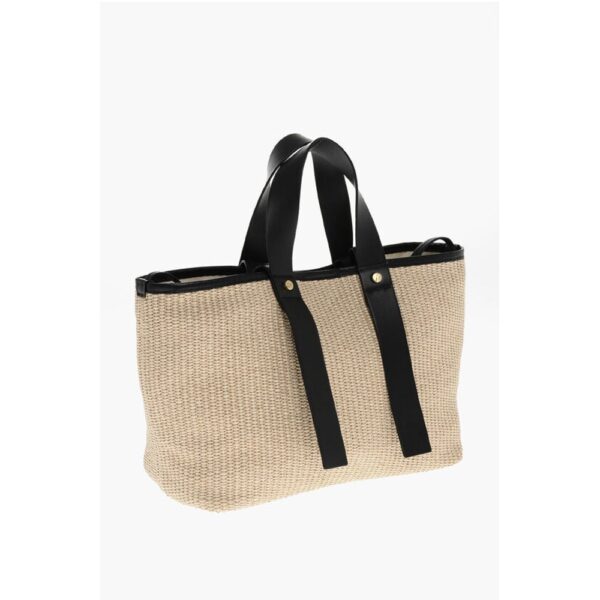 Off-White Raffia Tote Bag with Leather Details - Image 2