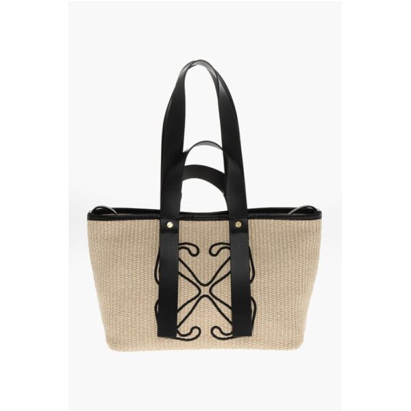 Off-White Raffia Tote Bag with Leather Details - Image 3