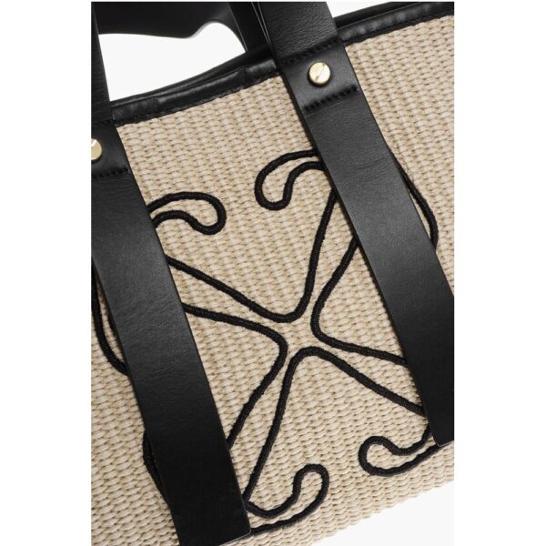 Off-White Raffia Tote Bag with Leather Details - Image 4