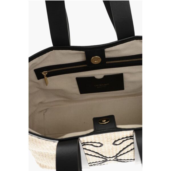 Off-White Raffia Tote Bag with Leather Details - Image 5