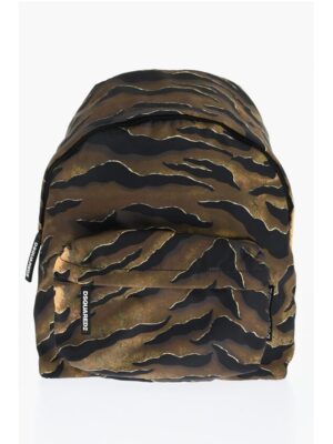 Dsquared² Animal Patterned Fabric Backpack with Leather Trims