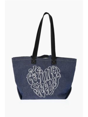 Chloé SEE BY Denim Tote Bag with Embossed Embroidery
