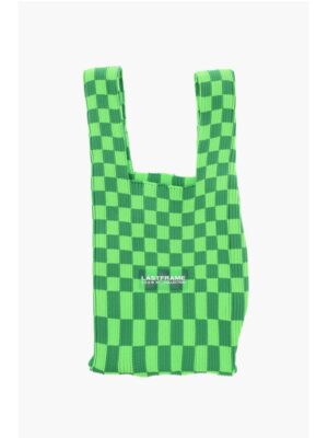Last Frame Two-Tone Checked Knitted Tote Bag