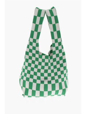 Last Frame Two-Tone Checked Knitted Tote Bag