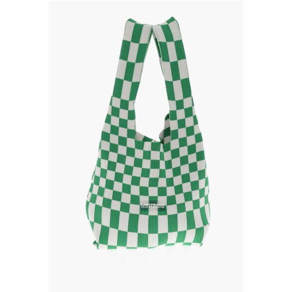 Last Frame Two-Tone Checked Knitted Tote Bag