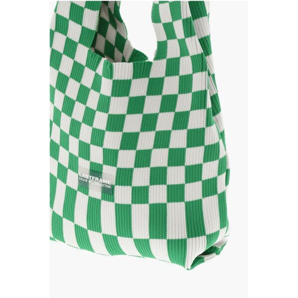 Last Frame Two-Tone Checked Knitted Tote Bag - Image 3