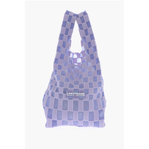 Last Frame Checked Knitted Tote Bag with Faux Leather Shoulder Strap