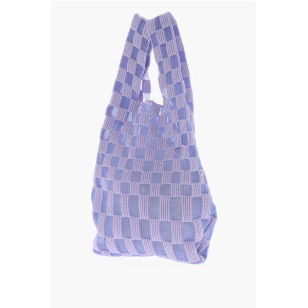 Last Frame Checked Knitted Tote Bag with Faux Leather Shoulder Strap - Image 2