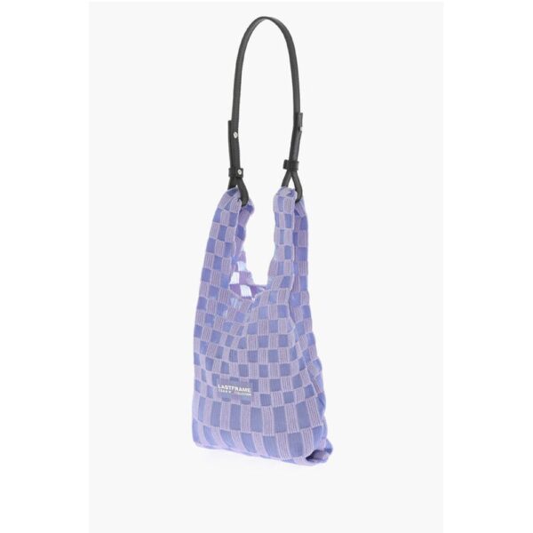 Last Frame Checked Knitted Tote Bag with Faux Leather Shoulder Strap - Image 3