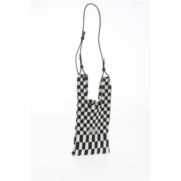 Last Frame Checked Knitted Tote Bag with Faux Leather Shoulder Strap - Image 3
