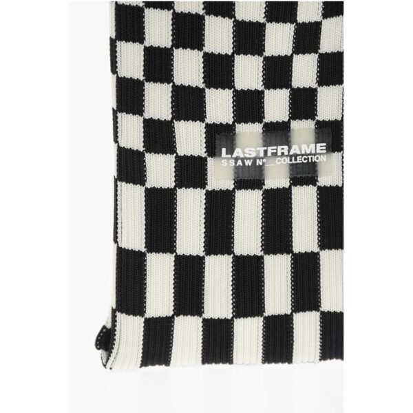 Last Frame Checked Knitted Tote Bag with Faux Leather Shoulder Strap - Image 4