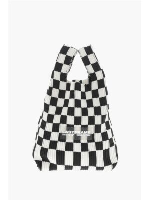 Last Frame Knitted Checked Mini Tote Bag with Faux Leather Shoulder Str