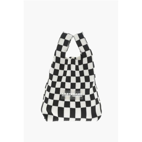 Last Frame Knitted Checked Mini Tote Bag with Faux Leather Shoulder Str