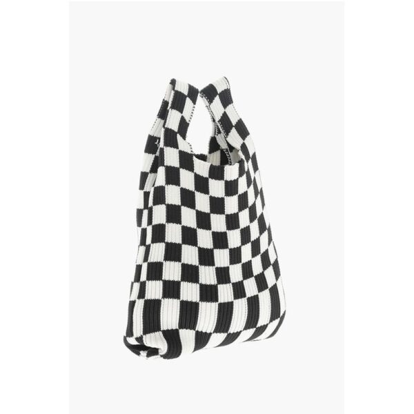 Last Frame Knitted Checked Mini Tote Bag with Faux Leather Shoulder Str - Image 2
