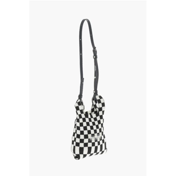 Last Frame Knitted Checked Mini Tote Bag with Faux Leather Shoulder Str - Image 3