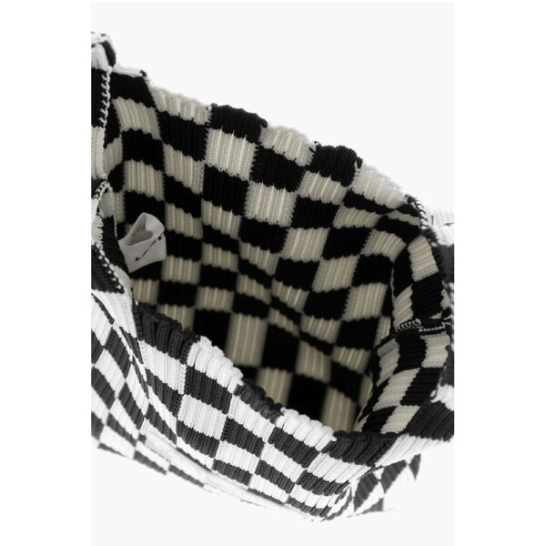 Last Frame Knitted Checked Mini Tote Bag with Faux Leather Shoulder Str - Image 4