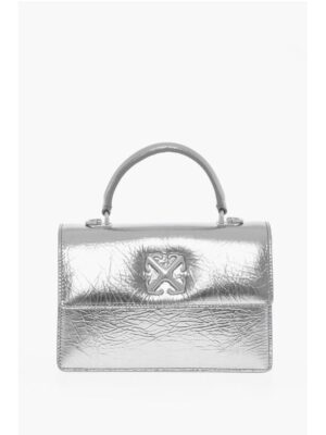 Off-White Metallic Leather Handbag with Removable Shoulder Strap