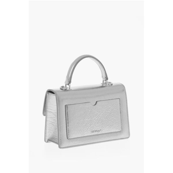 Off-White Metallic Leather Handbag with Removable Shoulder Strap - Image 2