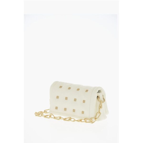 Off-White Leather Shoulder Bag with Iconic Motif in Golden Metal - Image 2